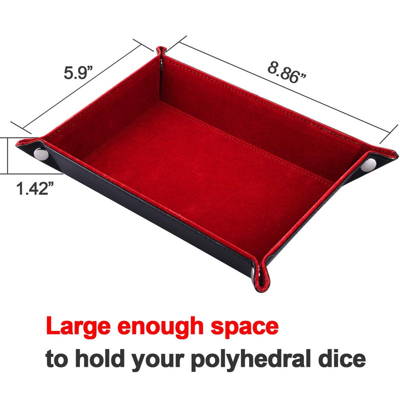 SIQUK Double Sided Dice Tray Folding Rectangle PU Leather and Burgundy Velvet Dice Holder - Image 3